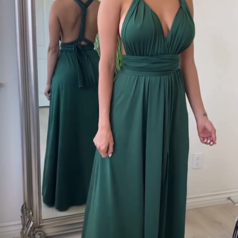 Hunter green evening gown.